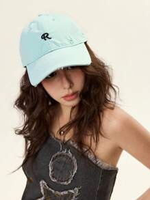 1 pezzo Berretto da baseball invecchiato con ricamo "R" - Stile retrò, regolabile, adatto a donne e uomini, perfetto per uscite casual e look da streetwear