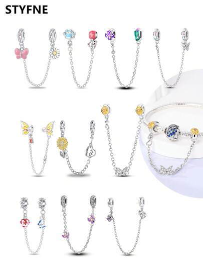 STYFNE 1 pieza Cadena de con diseño de flor de amor, insecto, gato, pelota, girasol, iris morado, flor de primavera, mariposa, adecuada para pulsera DIY, joyería de mujer, regalo pequeño hecho a mano para uso diario