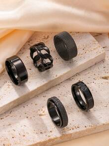 5pcs Fashion Stainless Steel Rings Set, Simple Golden Rotatable Rings, Hip Hop Hollow Out Rings Set - 5pcs - View 10