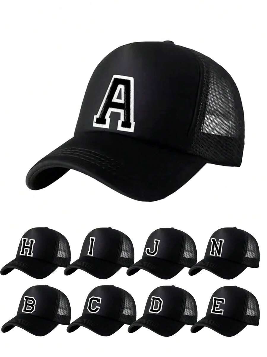 1顶儿童透气棒球帽，A-Z字母刺绣，女童网眼可调节后扣帽，户外休闲帽，适合3-14岁儿童 - 黑色 - 查看 1