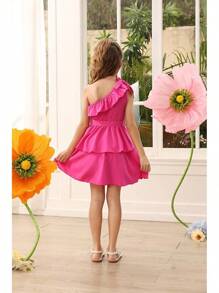 Danna Belle Girls Dress Tween One Shoulder Ruffle Tiered Layer Summer Party Dress Clothes Gifts Size 5-14 - 玫紅色 - 查看 8