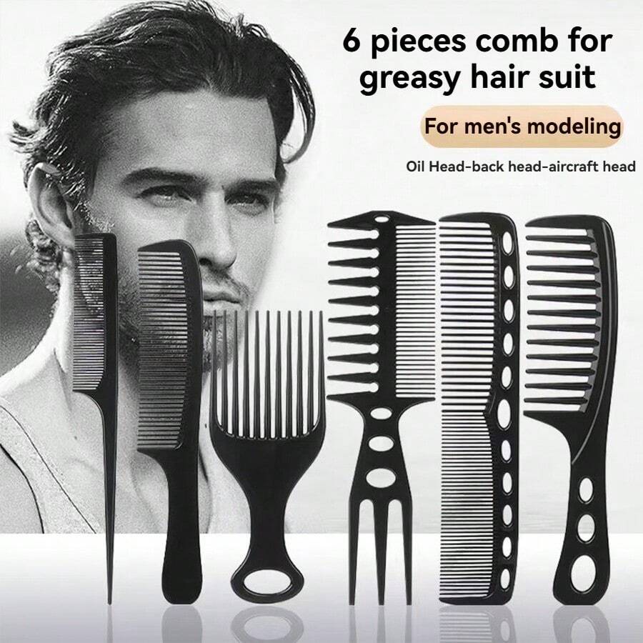 NEFOUME 6 件套专业理发店发型梳套装，适用于男士复古发型，包括尾梳、双面梳、造型梳、宽齿梳、尖梳和锥形梳，适用于沙龙和理发店、返校、旅行度假必需品、女士发饰 - 彩色 - 查看 1