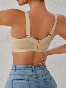 Sujetador inalámbrico acolchado y ajustable con diseño de encaje para mujer - Caqui - Ver 2