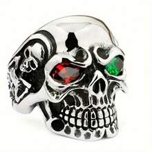 1 Punk Style Men's Skull Ring With Colorful Eyes, Cool Men's Jewelry. - Đỏ - Xem 5