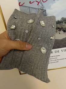 1/2/3/4 Pairs Glitter Decorated Ribbed Socks, Cute & Comfortable Mid-Calf Socks, Suitable For Women's Carnival Stockings And Knitwear/Women's Knee-High Socks, Sparkling Small Gift For Christmas, Family Surprise Gift For New Year, Essential For Girlfriend On Valentine's Day