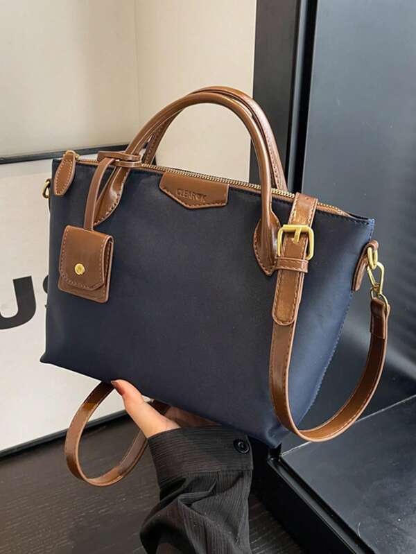 New Fashion Double Handle Solid Color Nylon Waterproof Fabric Portable Square Bag Can Be Slung, Which Is Suitable For Traveling, Shopping And Commuting Vintage Needle Buckle Shoulder Crossbody Bag Large Capacity Handbag