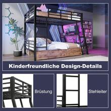 Sairedel Loft Bed, 140 X 200 Cm, Iron Frame, LED Strip, Drawers, Railing, Stairs, Desk, Without Mattress, Black