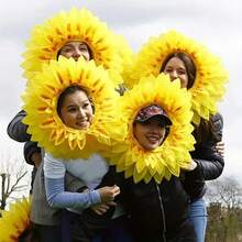 1 套向日葵头饰服装，绿叶手套 + 向日葵面罩，有趣的表演道具，向日葵帽子，黄色花朵头饰，适合化妆舞会、舞蹈表演、节日游戏，成人尺寸 - 黃色 - 查看 3