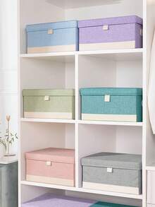 1pc Pink, Grey, Blue, Green, Purple Fabric Storage Box, Household Clothing Organizer Box, Large Capacity Foldable, Thickened Wardrobe Storage Box, Quilt Storage Box - Multicolor - View 8