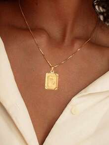 MECYLIFE 1pc Stainless Steel Zodiac Pendant Necklace, Minimalist Constellation Design Versatile Accessory, Comes With Gift Box - Yellow Gold - View 2