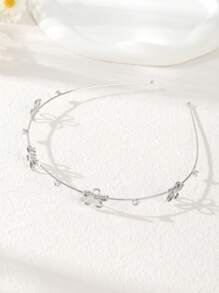 1 件薄纯色花卉蝴蝶结水钻仿珍珠星金属头带，优雅温柔的仙女风格简约百搭刘海头饰，精致的日常佩戴发饰，发带，发箍