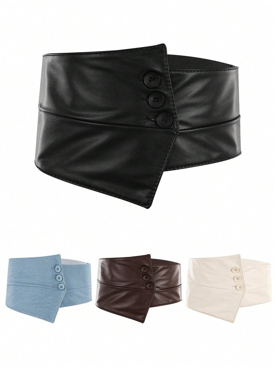 1pc Women's Elastic Waist Decorative Belt, Solid Color Adjustable Waist Cincher Belt For Coats, Down Jackets, Hook And Loop Closure Fall, Autumn, Halloween - Waistband - View 1