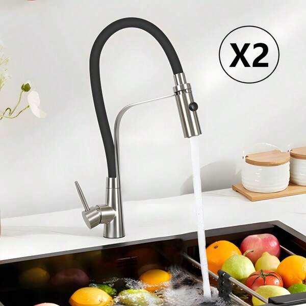 Deboola 3 Piezas Cocina Mezclador Flexible - Grifo Grande Extraíble con Ducha Mezclador para Fregadero 46.5CM Mezclador para Fregadero Negro Grifo Mezclador para Fregadero Orientable 360° Grifo de Cocina alta Presión