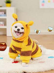 Comfortable Bee Theme Pet Hoodie - Small Dog Cat Fleece Clothing For Winter, Warm Pullover With Leash Hole, Dog Hooded Sweatshirt