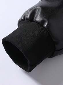 New Motorcycle Leather Jacket Men, Color Block Racing Coat Jackets, Loose Fit Brand,Fleece,Winter - Black - View 4