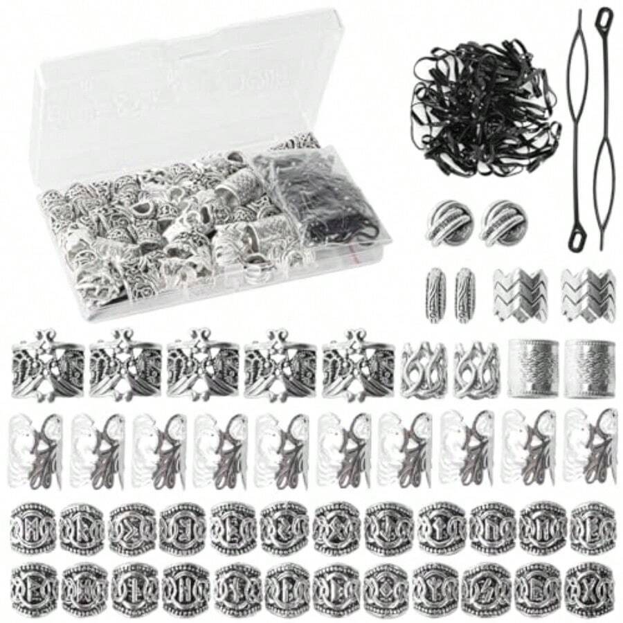 M81PCS Viking Hair Beads And Beard Ornaments Set Premium Hair Jewelry And Dreadlock Accories Loc Jewelry For Women Braid Accories Beard Beads For Men Braids Locs Viking Jewelry Enthusiasts5001 - 如圖 - 查看 1