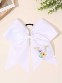 1pc 26Letters Back To School Customized Text Name Bow Hair Ring,Personalized Solid Color Embroidered 26 Letters Decoration Bow Hair Ring,Fashion Unique Hair Accessories For Girls Back To School Gifts, Daily Use - 彩色 - 查看 23