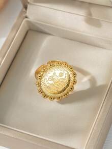 Herseygold 1pc Adjustable Unisex Gold-Plated Copper Open Ring, Wedding Band, Turkey Style Ring As Luxury Gifts - Gold - View 5
