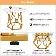 Sairedel Round Dining Table (100*100*76cm), Kitchen Table, Round Coffee Table For 4, Suitable For Dining Room, Living Room, Metal Table Legs, MDF Marbled Tabletop, Golden Legs