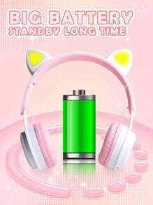 New Cat Ear Wireless Headphones, Gradient Color Cute Headband Earphones With Micro SD Card Slot, Foldable Mini Macaron, Valentine's Day, Christmas, New Year Gift For Women