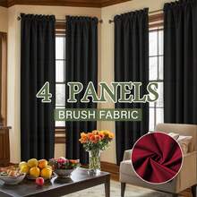 4 Pieces Of Solid Color Curtains, Filter Decorative Curtains, Bedroom, Study, Home Decoration Curtains - 黑色 - 查看 11