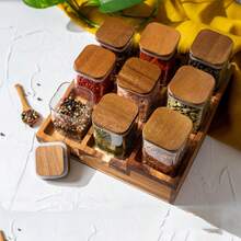 Hũ thủy tinh vuông nhỏ sang trọng đựng gia vị lưu trữ nhà bếp Hũ đựng gia vị kín khí Hũ đựng gia vị borosilicate cao cấp - Hũ gỗ keo vuông nắp kín - Xem 11