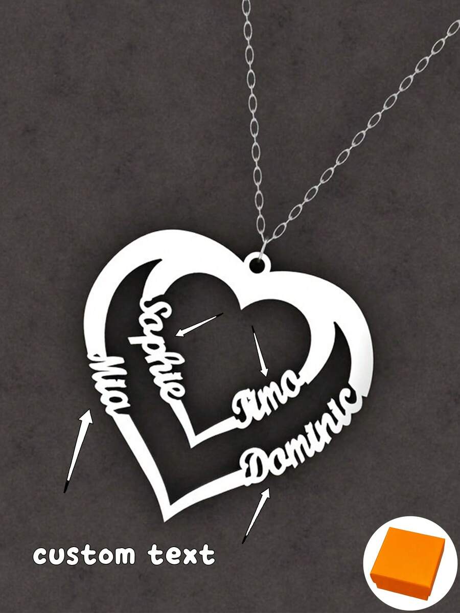 Custom Family Love Engraved Stainless Steel Pendant Necklace, Elegant Design For Daily Wear, Mother's Day Gift, Valentine's Day Gift, Family Member Memorial, Thanksgiving Christmas Home Decor - Multicolor - View 1