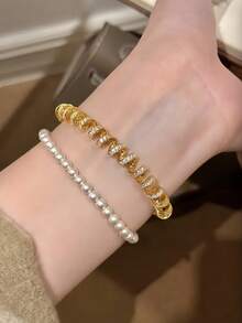 1 Stück Vintage Stil Armband mit vollständiger Strass-Wellenstruktur und Handydraht, elegant & luxuriös Damen Armreif, geeignet für den täglichen Gebrauch und als Geschenk