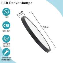 homefire Ceiling Lighting LED Ceiling Lighting Round Black White Two-Tone Optional Flat 15W Width 18cm For Bathroom Ceiling Lighting Bedroom Light Bathroom Light Kitchen Light Hallway Light - 6000k - Xem 3