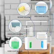 1pc 5-In-1 Kitchen Sink Organizer With 2 Soap Dispensers, Sponge Holder And Dishcloth Rack, Suitable For Hand Soap, Dish Soap, Sponge And Cleaning Tools, Kitchen Sink Accessories - Multicolor - View 4