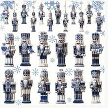 Set de 12 piese, decorațiuni clasice din porțelan albastru și alb, ornamente din lemn pentru bradul de Crăciun, decorațiuni festive, potrivite pentru sufragerie, dormitor și utilizare în mai multe camere.