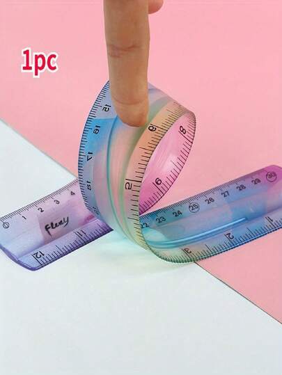 1pc Flexible PVC Soft Ruler, 11.81-Inch Bendable And Non-Stop Folding Design, Graduated In Inches And Centimeters, Ideal For Students And Office Use - Assorted Colors,School Supplies,Back To School,Rulers