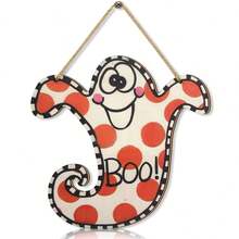 1/110pcs Available 2D Halloween Happy, Scary, Cute Polka Dot Ghost Wooden Wall Decoration Signs, Halloween Themed Wall Hanging Signs, Trick Or Treat Party Decoration, Restaurant Decoration, Room Decoration, Home Decoration - Multicolor - View 5