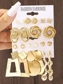 22/12/10pcs Vintage Punk Style Women Earrings Set, Exaggerated Geometric Stud Earrings And Dangle Earrings, Versatile For Daily Wear Or Gift, Charming Jewelry