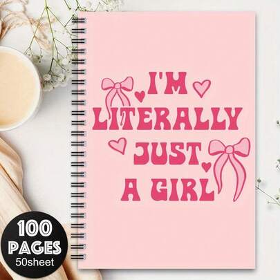 1pc Stylish Pink Spiral Notebook - "I'm Just A Girl" Design, 50 Pages, Great For Travel, Journaling And Self-Affirmation, Ideal Gift For Students And Mental Health Support, Diary Notebook | Optimistic Typography | Smooth Writing Surface