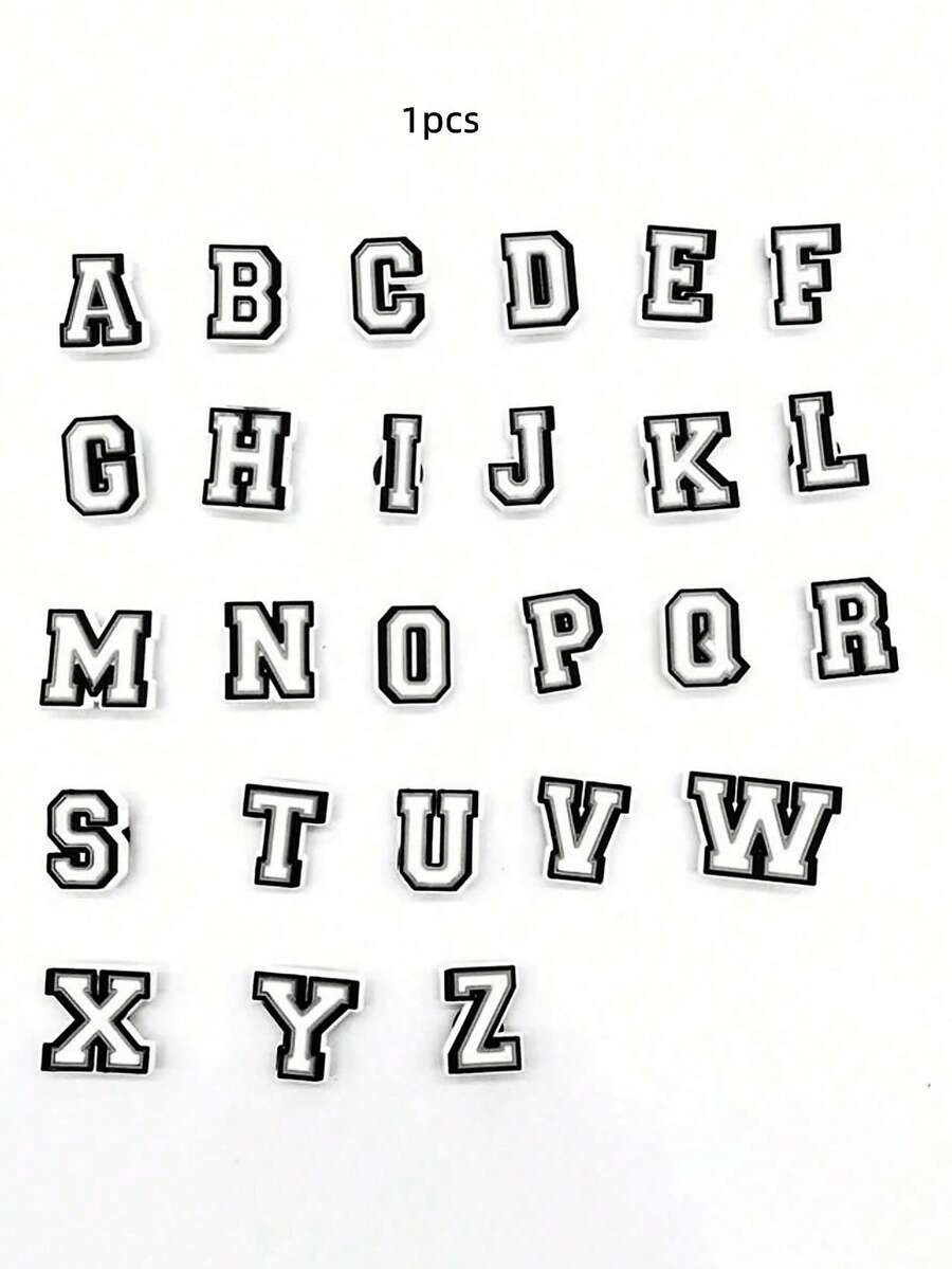 1pc Back To School Letter Shoe Charms DIY Decor Accessories, Suitable For Students, Gift For Friends, Hollow Out Clogs Shoe Flower Decoration, Casual Versatile - Black and White - View 1