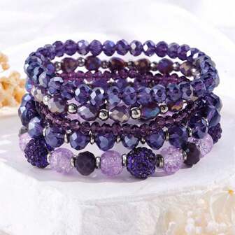 Ensemble de bracelets de style bohème multicouche, bracelets de perles de verre violet et noir pour femmes, accessoire quotidien, cadeau pour les amis