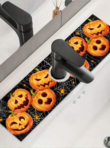 1pc/100pcs Halloween Theme Sink Mat, Funny Pumpkin & Theme Element Draining Mat, Halloween Home Decor, Kitchen Sink Decor. Party Gathering Home Decoration.