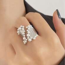 1 件优雅仿珍珠翼形设计戒指，适合日常佩戴 - 金黃色 - 查看 7