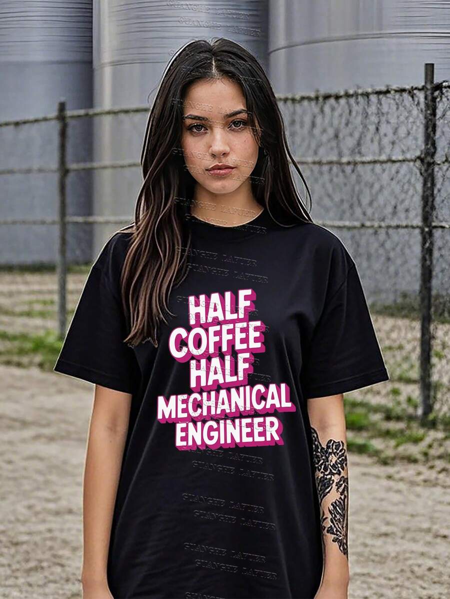 Blusas de mujer 100% algodón, camisetas para mujer, regalos para el día de la madre para tallas S-2XL, regalos de cumpleaños para mujer, camiseta con estampado en la espalda de ingeniero mecánico, regalos, camisetas, camisetas, unisex, divertidas - Negro - Ver 1