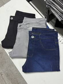 KIT 3 MEN'S Jeans For Work, Elastane, Various Washes - Black/Green - View 1