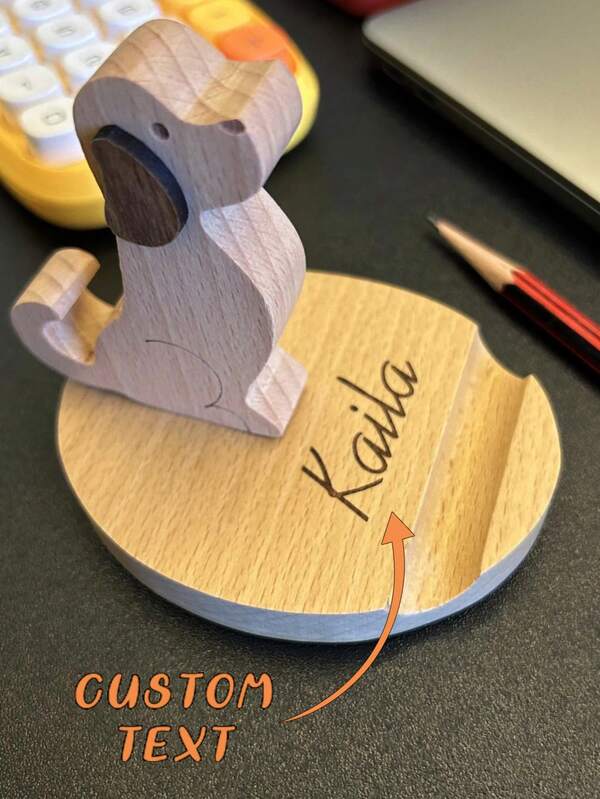 Personalized Wood Cell Phone Tablet Stand, Custom Engraved Animal Cell Phone Holder,Cute Animal Shapes, Office Gift