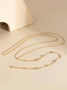 1 قطعة سلسلة طويلة ذهبية مع شرابات للجسم كإكسسوار ملابس داخلية للنساء، للحفلات الراقصة - الذهبي - مشاهدة 1