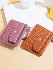 Candy Color Crocodile Texture Card Holder Short Stone Texture Coin Purse Multi-Function Coin Pouch Zipper Snap Closure Multi-Card Slots Card Holder Coin Wallet For Women Mini Wallet Small Wallet Card Wallet Gifts For Women Funny Gifts Teacher Gifts