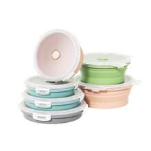 硅胶可折叠食品储存容器 - 带盖准备/储存碗 - 圆形硅胶午餐盒 - 微波炉和冷冻食品容器