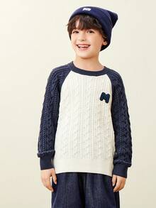 mini bala 儿童学院风毛衣 2025 秋季柔软保暖套头衫 - 藍紫 - 查看 1