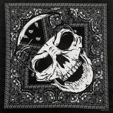 1pc Solid Color Bandana - Skull & Vintage Paisley Print Square Scarf, Black & White, Machine Washable, Unisex Motorcycle Riding Outdoor Fashion Accessory, Motorcycle Gear, Avant-Garde Fashion Piece, Exquisite Pattern Design, Halloween Skull Print Bandana Skull Paisley Pattern Polyester