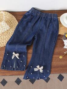 سروال جينز للفتيات الشابات ذو انتفاخ طفيف،أزياء دي...