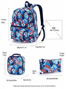 16 英寸/41 厘米 3 件/套儿童男孩女孩足球汽车背包，带午餐盒铅笔盒，带衬垫的背部和可调节的肩带，时尚印花（足球、越野车、建筑卡车图案），适用于学校、露营、休闲卡通背包 - 組合包 - 查看 7