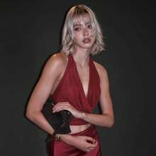 Womenacute;S Summer Sparkle Sleeveless Backless Rhinestone Halter Tank Tops - Burgundy - View 1